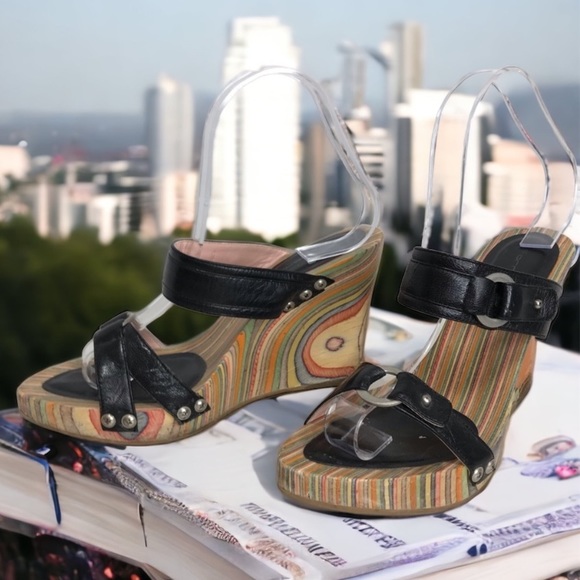 Fornarino Shoes - Wood Rainbow Platform Slip On Sandal SIze 5 - Fornarino - Vintage